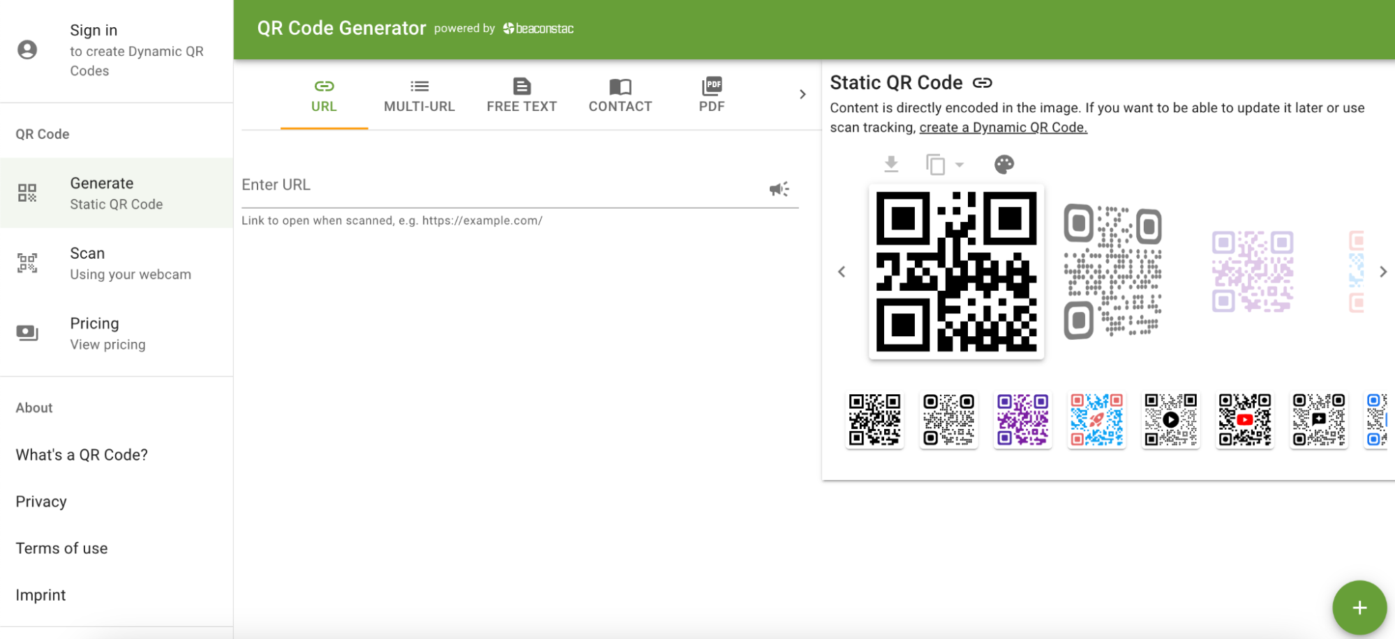 QR Code Generator homepage